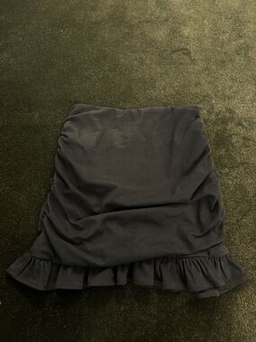 Ruched Mini Skirt with Ruffle Hem - dark navy